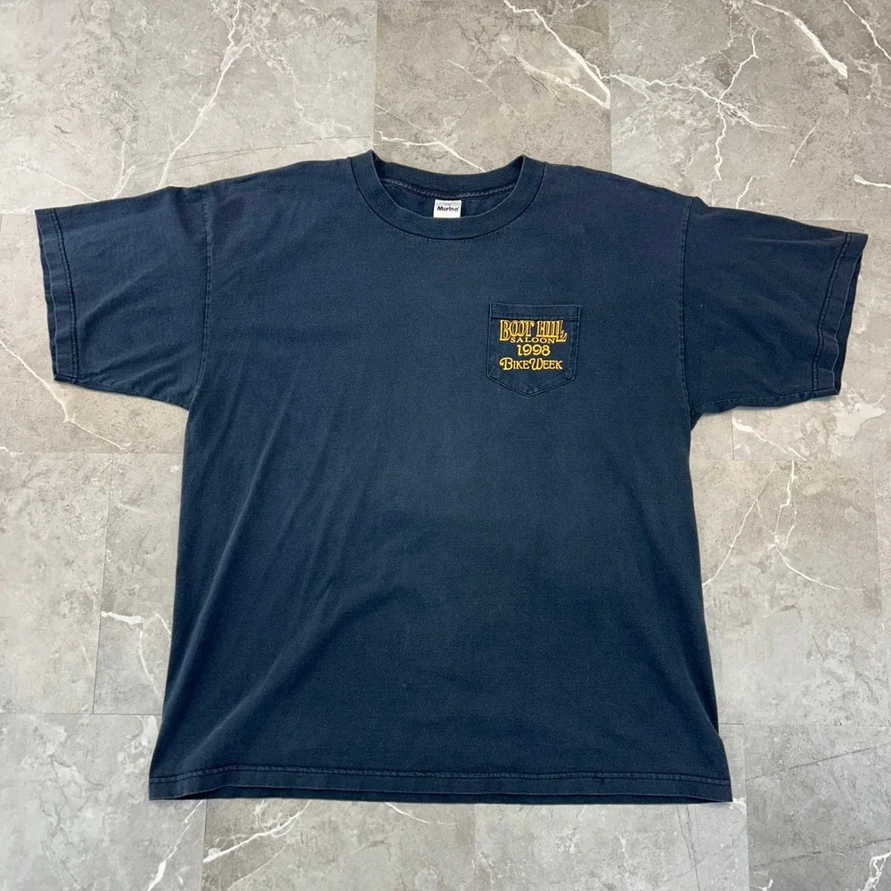 90s Vintage Bike Week Graphic Tee Mens 2XL Boot Hill Saloon Eagle Pocket Shirt